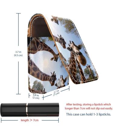 Buy Stylish Leather Lipstick Case & Mini Organizer with Mirror | Forest Animals Giraffe Design - Ideal for Travel & Makeup - Buy Online on GoSupps.com