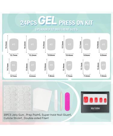 Jofay Fashion Neutral Square Short Press on Nails - Hot Red Full Cover False Nails Tips for Women - 24Pcs Reusable PureFit Stick on Nails - Buy Online on GoSupps.com