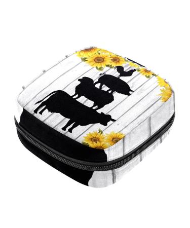 Farm Animal Bricks Sunflower Sanitary Napkin Storage Bag Menstrual Pad Bag Portable Nylon Oxford Cloth Menstrual Cup Pouch with Zipper for Teen Girls Women Ladies Multicoloured 01