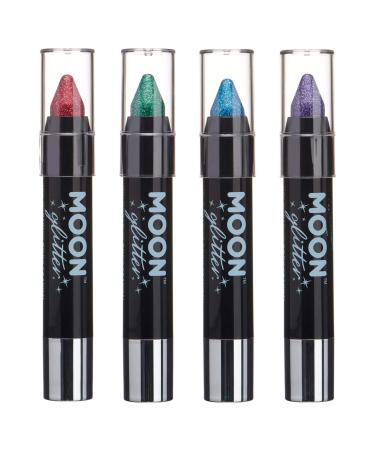 Holographic Glitter Paint Stick / Body Crayon makeup for the Face & Body by Moon Glitter - 0.12oz - Set of 4 colours