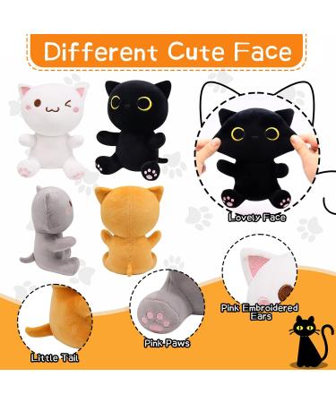 4PCS Mini Cat Plush Set - Kawaii Stuffed Animal Kit for Kids - Cute Cat Dolls for Halloween & Christmas - Black, Yellow, Grey, White - Buy Online on GoSupps.com