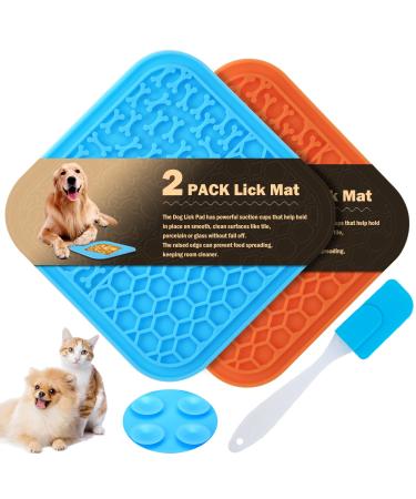 3 Pcs Licky Mats for Dogs 2 Dog Lick Mats with 1 Silicone Spatula Dog Lick Pad with Strong Suction Suitable for Pet Bathing Grooming Training 2 PCS (1 PCS Blue + 1 PCS Orange) - Buy Online on GoSupps.com