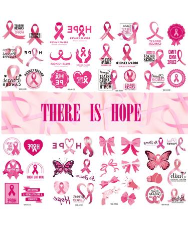 Pink Ribbon Temporary Tattoos Breast Cancer Awareness Tattoos Fake Waterproof Pink Ribbon Tattoos Breast Cancer Awareness Party Favor Supplies(8 Sheets)