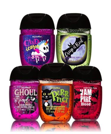 Bath and Body Works Halloween Pocketbacs - Ghoul Friend Vampire Blood Purrfect Pumpkin Cand-icorn Creep it Real - Bundle of 5 PocketBac Hand Sanitizer Gel