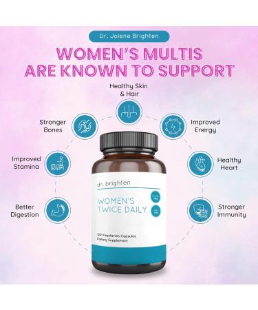 Dr. Brighten Women s Twice Daily Premium Women s Multivitamin Full-Spectrum with No Iron Unique Nutrients Higher B Vitamins 120 Capsules - Buy Online on GoSupps.com