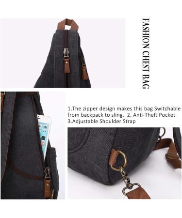 KL928 Canvas Sling Bag - Versatile Backpack for Men & Women | Ideal for Hiking Cycling Travel | Adjustable Shoulder Belt - 6881 Black - Buy Online on GoSupps.com