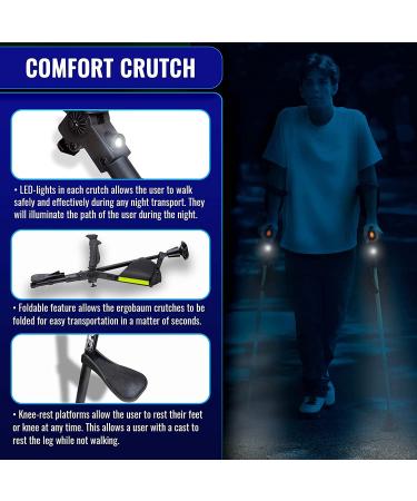 Ergobaum 7G Crutches - 1 Pair, Adjustable, Foldable, Shock Absorber, Non-Slip, LED Lights - Black - Buy Online on GoSupps.com