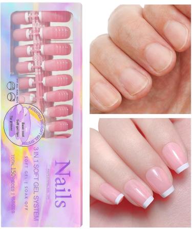 150 -Adhesive False Nails With White French Tips Stick On Full Nails False Nails Wedding Bridal Nails Makeup Supplies 04 - Buy Online on GoSupps.com