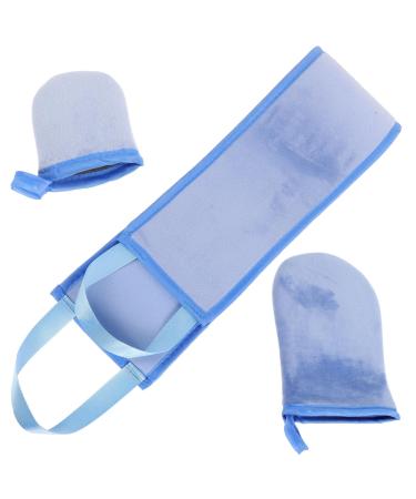 Uonlytech Applicateur de Bronzage Dos Doigts Moufle en Velours Bleu sans Doigts Kit 3 Pi ces pour Application Uniforme de Lotion Autobronzante Adapt aux Adultes Soins Peau et Teint e