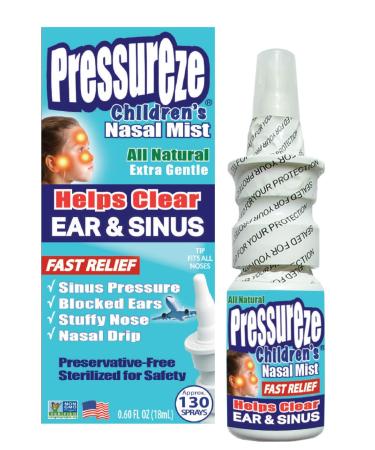 Pressureze All Natural Preservative-Free Sterile Nasal Spray for Children - Fast Relief Nasal Spray - for Sinus Allergies & Congestion | 130 Sprays, 18 ml 0.6 Fl Oz (Pack of 1)
