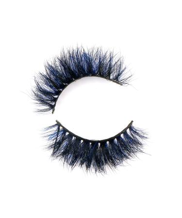 FOXSCOS Color Eyelashes Beautiful Natural Colorful False Eyelashes Halloween 3D Mink Lashes 100% Siberian Mink Color 20mm Short Style 1 pair  Cat-Eye Cosplay Makeup Lashes(Blue Black ) Blue Black(20MM)
