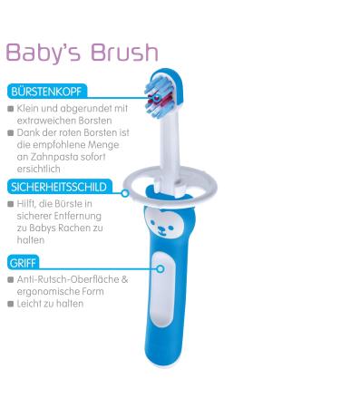 Mam Baby's Brush | Baby Toothbrush for 6+ Months | Short Handle for Easy Grip | Gentle Tooth Cleaning in Light Pink | 1 Pack - Buy Online on GoSupps.com