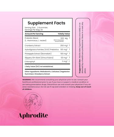 APHRODITE Women s Probiotic Gummies | Vegan & Gluten-Free with Cranberry Pineapple Slippery Elm Chlorophyll & XOS Prebiotics | 60 Gummies - Buy Online on GoSupps.com