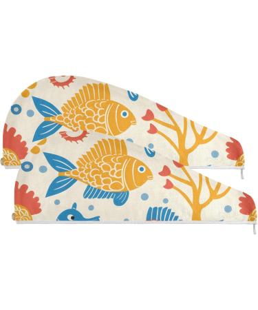 Seamless Fish Seahorse Hair Towel 2 Pack - Super Absorbent Quick Dry Turbans for Women & Girls - Buy Online on GoSupps.com
