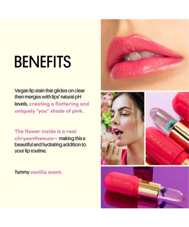 Winky Lux Flower Balm - Vegan Lip Stain with Real Chrysanthemum - Pink Color Changing Lipstick - Vanilla Scented Natural Lip Balm - Buy Online on GoSupps.com