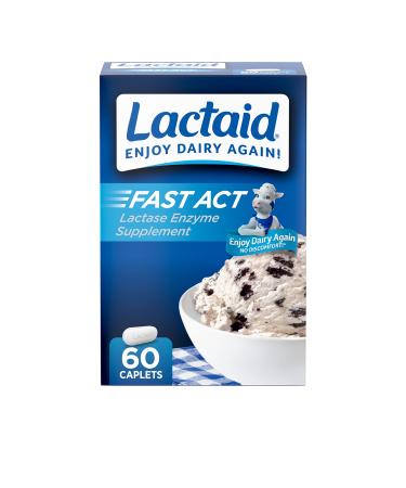 Lactaid Fast Act Lactose Intolerance Relief Caplets  Lactase Enzyme to Prevent Gas  Bloating & Diarrhea Due to Lactose Sensitivity  Supplements for Travel & On-The-Go  60 Packs of 1-ct. 60.0 Servings (Pack of 1)