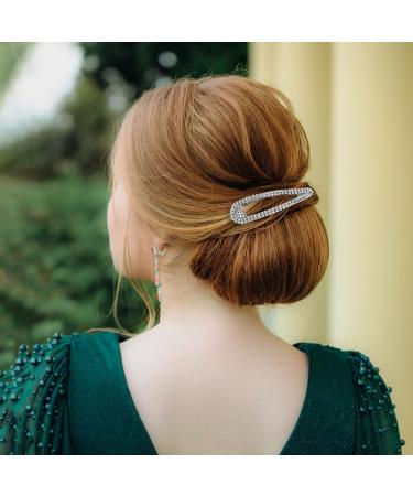 2Pcs Rhinestone Snap Hair Clips - Shining Silver Metal Clips for Women - Buy Online on GoSupps.com