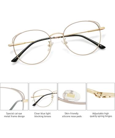 Sojos Cat Eye Beige Metal Frame Women's Blue Light Blocking Glasses - Anti-Blue Light Lens - Buy Online on GoSupps.com