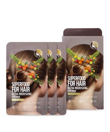 FARMSKIN Superfood for Hair Care Ultra Nourishing Hair Mask / for Dry Damaged color Treat Anti-Frizz Treatment Mask Cap / Easy Deep Conditioning Hair Care / Olive Set (Pack of 3) 4.23 Fl Oz