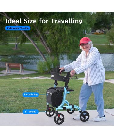 UrEscort Lightweight Rollator Walker for Seniors with Seat, Adjustable Handle & Basket - Blue - Buy Online on GoSupps.com