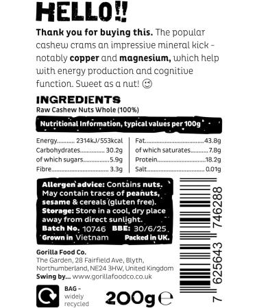 Gorilla Food Co. Cashew Nuts Whole - 200g - Buy Online on GoSupps.com