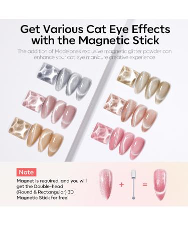 Modelones Cat Eye Gel Nail Polish Set 6 Colors Holographic Sparkle Nude Pink Gel Polish Glitter 9D Magnetic Gel Polish Brown Gel Polish with Magnet Nail Art DIY Salon For Women - Buy Online on GoSupps.com