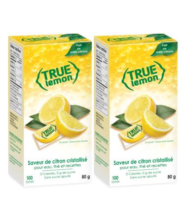 TRUE LEMON Water Enhancer Bulk Dispenser 0 Calorie Drink Mix Packets For Water Sugar Free Lemon Flavoring Powder Packets 100 Count (Pack of 2)