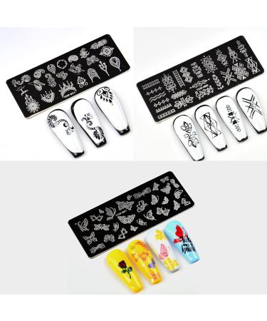 7 Pcs Nail Stamping Plates Set with Lace Flower Butterfly Designs - Nail Art Stamper and Scraper Bundle for Creative Nails - Buy Online on GoSupps.com