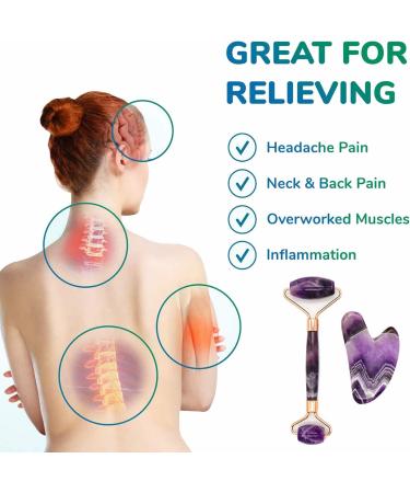 Premium Massage Tools & Jade Roller Set | Amethyst Derma Roller & Gua Sha for Skin Health | Shop Internationally - Buy Online on GoSupps.com