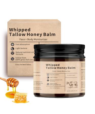 lymznus 100% Grass Fed Beef Tallow for Skin Tallow and Honey Balm Beef Tallow for Face and Body Fast Absorption Tallow Cream Natural Moisturizer Hydrates Deeply Nourish the Skin 4 Oz
