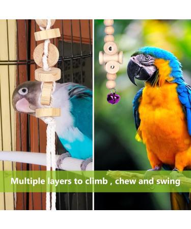 Vegan 8-Piece Bird Toys Set - Wooden Ladder & Cage Accessories for Budgies Parrots and Finches - Colorful Bird Playthings for Happy Pets - Buy Online on GoSupps.com