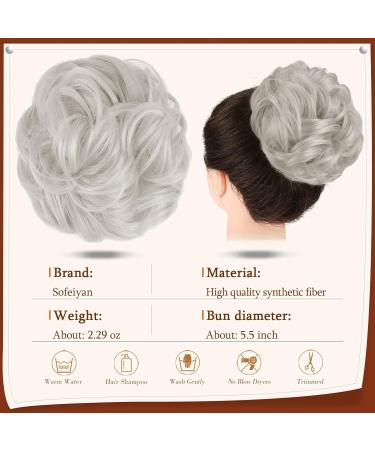 Sofeiyan Grey Claw Clip Messy Bun Hair Piece | Synthetic Wavy Curly Chignon Ponytail for Women - Buy Online on GoSupps.com