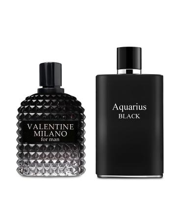 2PCS Valentine Milano/Aquarius Black Eau De Toilette for Men-Fresh Romantic Scent Perfume for Men 3.4 Fl Oz Each Mens Cologne For All Skin Daily Used MilanoMen/Aquarius Black