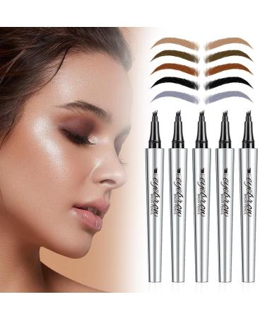 Waterproof 3D eyebrow pencil with 4 fork tips microblading eyebrow pencil hair drawing 4 point brow pen long-lasting natural eyebrow make-up (5 Pack)