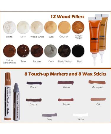 Ultimate Wood Furniture & Floor Repair Kit - 8 Markers 12 Pastes Filler Sticks Putty & Beeswax for Stains Scratches & Cracks - Perfect for Cabinet Door & Floor Repairs - Buy Online on GoSupps.com
