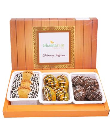 Ghasitaram Gift Holi Sweets Holi Gifts Holi Hamper Assorted Box of Chocolate Gujiyas (Chocolate Choco Dipped Designer) |Gift for Diwali Holi Rakhi Valentine Christmas Birthday Anniversary Her Him|