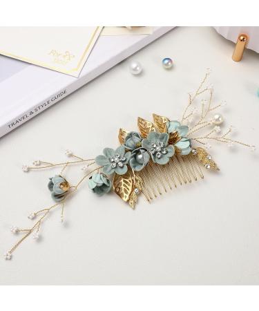 Beaupretty Green Rhinestone Hair Comb for Bridal Wedding Hair - Pearl Floral Side Clip for Bride/Bridesmaid - Buy Online on GoSupps.com