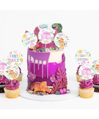 Fangleland Dinosaur 3rd Birthday Cupcake Toppers Decorations Pastel Three Rex Dino Theme Birthday Cake Decorations for 3 Year Old Girl 24Pcs Cupcake Toppers Sticks Bday Party Supplies - Buy Online on GoSupps.com