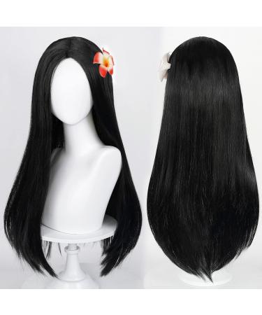 Long Straight Black Kids Wig with Flower Hair Clip - Wigs for Girls | Toddler Cosplay Hairpiece for Halloween Party - Includes Wig Cap | Uniquebe - Buy Online on GoSupps.com