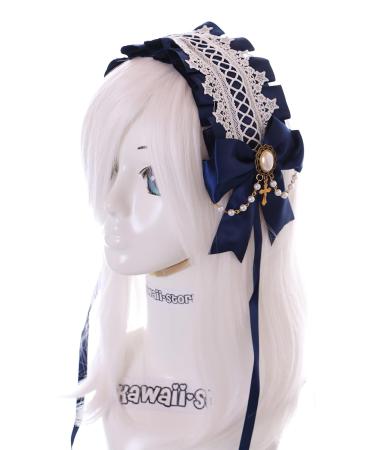 Buy C-04-1 Blue Maid Lolita Headband with Bow & Pearl Necklace | Gothic Hair Accessory | International Shipping Available - Buy Online on GoSupps.com
