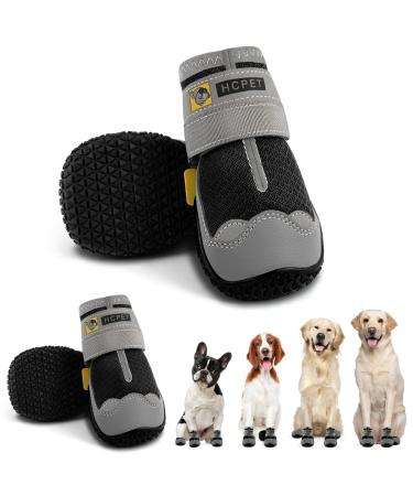 Hcpet Dog Boots Breathable Dog Shoes for Medium Large Dogs, Anti-Slip Dog Booties Paw Protector for for Hot Pavement Winter Snow Hiking with Reflective Straps 4PCS #7 (width 2.55 inch) for 63-78 lbs Black
