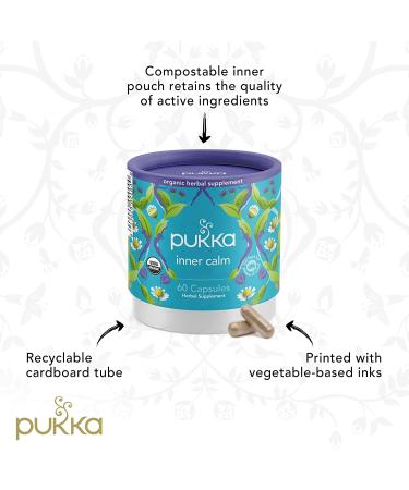 Pukka Inner Calm Herbal Supplement with Ashwagandha, Chamomile, Lavender - 60 Capsules - Buy Online on GoSupps.com