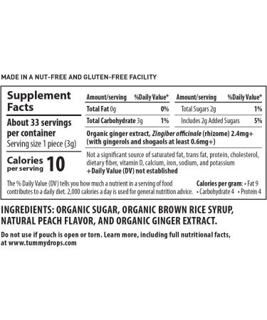 Buy Tummydrops Organic Double Ginger Peach Lozenges - 33 Count (3.7 oz) for Natural Digestive Relief - Buy Online on GoSupps.com