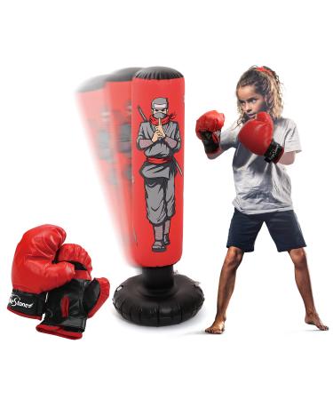 Inflatable Kids Punching Bag with Boxing Gloves, 47" High Free Standing Bounce Back Bag for MMA, Karate, Taekwondo and Kick, Gifts for Kids, Boys and Girls