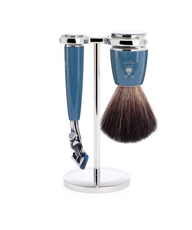 M hle Rytmo Razor set - razor compatible with Gillette blades and rasur brush Black fibre bracket noble resin grip petrol noble resin petrol