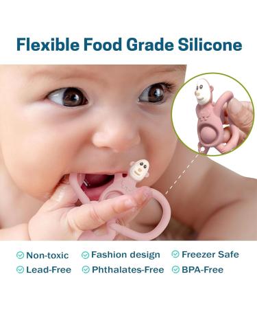 Guoyou BPA-Free Baby Teething Ring & Pacifier Chain - Silicone Bite Toys for 3+ Months (Blue & Pink) - Buy Online on GoSupps.com