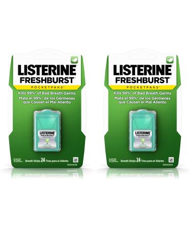Listerine Freshburst Pocketpaks Fresh Breath Strips Mint Breath Refresher Strips to Kill 99% of Bad Breath Germs Portable Pack Freshburst Spearmint Flavor 24-Strips (Pack of 2)