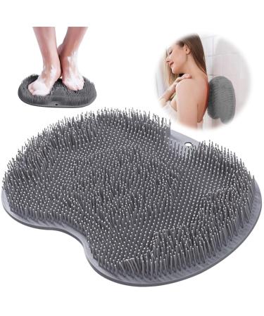 Leonshco slip-proof silicone massage pad back scrubber for shower floor mat shower with anti-slip suction cups shower brush peeling foot scrubber foot brush back brush for shower care (gray)