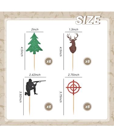HOKPA Hunting Cupcake Toppers 24Pcs Glitter Deer Tree Target Hunter Cupcake Picks for Forest Hunting Theme Party Cake Decoration - Buy Online on GoSupps.com