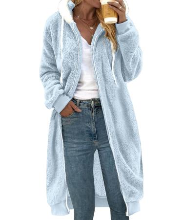 Shop Oversized Plush Fleece Jacket for Women | Warm Lined Hoodie Winter Coat | Cozy XXL Sky Blue - Buy Online on GoSupps.com